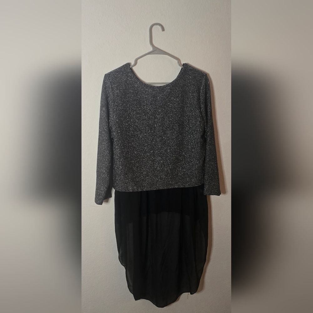 Ama Italy Black Shimmer Layered Tunic Evening Cocktail Minimalist Blouse Size M - Picture 2 of 4